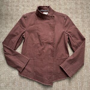 Sundance Asymmetrical Moto Jacket Women's 4 Brown Raw Hem Zip Cotton Western